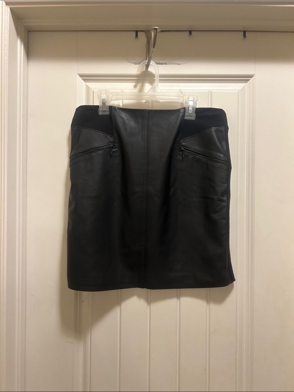 Theory Black Leather Mini Skirt with Zip Details